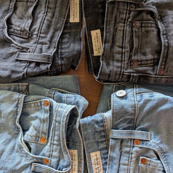 4 pairs of Levis 512 premium stretch selvedge denim jeans 30x32 blue and black - Picture 1 of 12